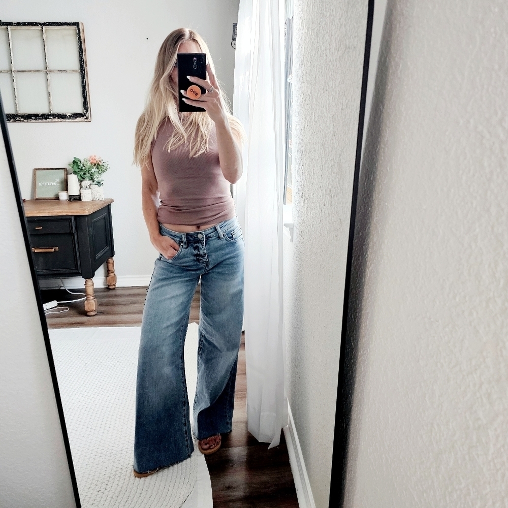 RISEN HR Tummy Control Light Wash Wide Leg Palazzo Denim Jeans Various NEW - Picture 4 of 12